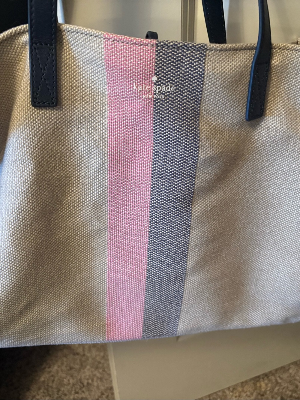kate spade Canvas Tote with Pink and Navy Stripe
